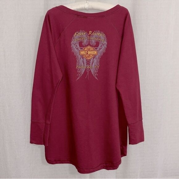Harley Davidson XXL Burgundy Gold Blue French Terry Cloth Sweatshirt - Picture 2 of 13